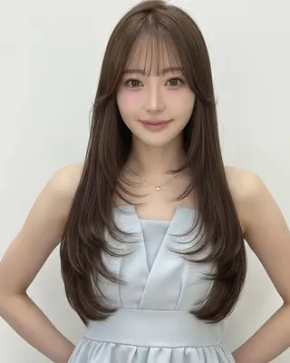 ロング カラー 赤み消し韓国ヘア レイヤー縮毛🤍渡邉のヘアスタイル