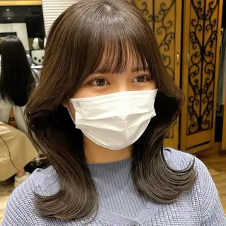 ミディアム カラー パーマ ヘアアレンジ 骨格別小顔カット/ 顔周りカット/金井のヘアスタイル