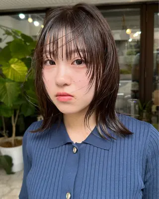 ミディアム カラー 韓国レイヤー柔らかい 地毛風縮毛矯正/マツのヘアスタイル