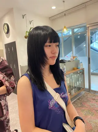 セミロング 矯正パーマ、ベージュ ボブカット🫧のヘアスタイル