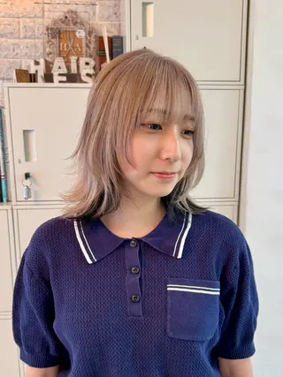 ミディアム カラー レイヤーウルフ エクステ磯部のヘアスタイル