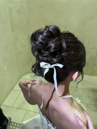 ロング Rinkaアレンジ/ 顔まわり/縮毛矯正のヘアスタイル