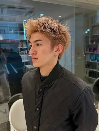 ショート カラー メンズ パーマ/ハイトーン スパイキー/神田正紀のヘアスタイル