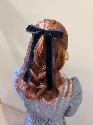 ロング ヘアアレンジ ボウ🪞ヘアセット /メイク/マツパのマツエク・マツパデザイン