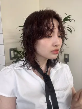 ミディアム カラー パーマ ボブパーマ/パーマ ウルフパーマのヘアスタイル