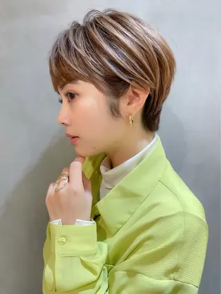 ショート カラー レイヤーボブ縮毛矯正 韓国RINAのヘアスタイル
