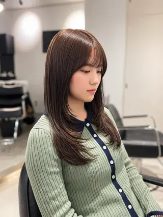 セミロング カラー パーマ ヘアアレンジ 透明感/オリーブ/ グレージュ/YUKAのヘアスタイル