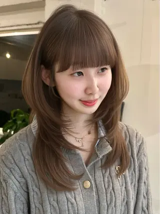 セミロング 🌹ハッシュカット、 レイヤー韓国ヘア🌹のヘアスタイル