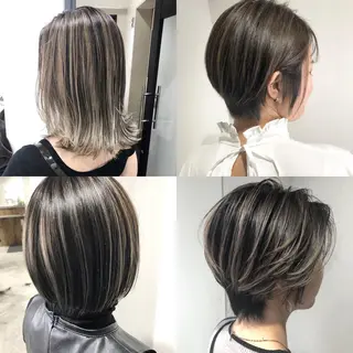 ショート 白髪ぼかしハイライト バレイヤージュヤマトのヘアスタイル