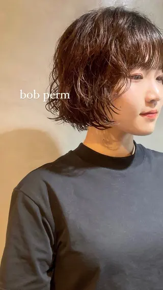 ショート パーマ カノン/透明感カラー /酸性ストレートのヘアスタイル