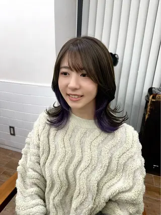 ミディアム カラー パーマ ヘアアレンジ メンズ キッズ レイヤーカット／顔周 りカット/縮毛矯正のヘアスタイル