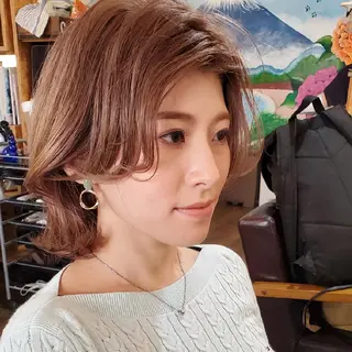 ショート カラー 韓国レイヤー柔らかい 地毛風縮毛矯正/マツのヘアスタイル