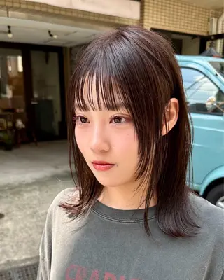 ミディアム カラー 韓国レイヤー柔らかい 地毛風縮毛矯正/マツのヘアスタイル
