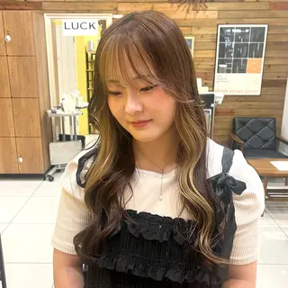 ロング カラー らいむ/レイヤー/ /イヤリングカラーのヘアスタイル