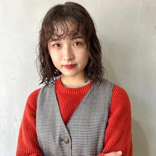 ミディアム パーマ ボブ/マンツーマン ミヒラケイタのヘアスタイル