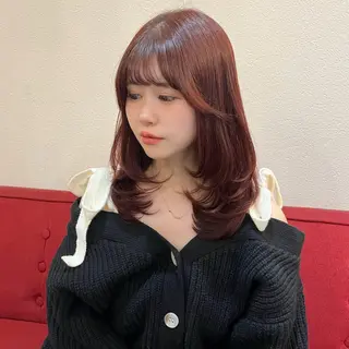 セミロング カラー ninaアイドル前髪 ×透明感🎀のヘアスタイル