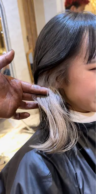 ミディアム ブリーチなしダブル カラー縮毛矯正 下野のヘアスタイル