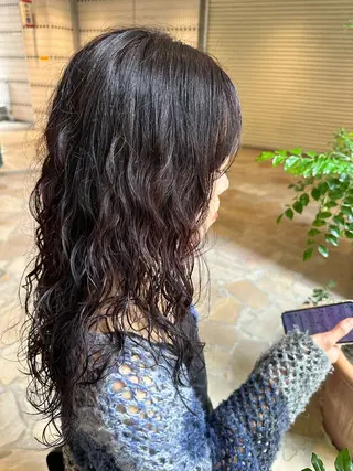 ロング カラー パーマ 髪質改善/ブラック ヘア/リンのヘアスタイル