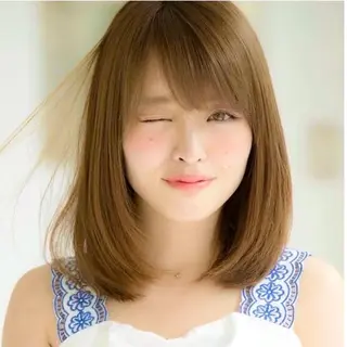 ミディアム ブリーチなし 透明感カラー/艶髪のヘアスタイル