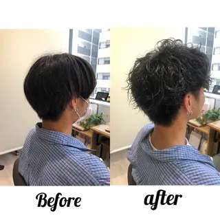 カラー パーマ メンズ 関西センターパート メンズモデル募集のヘアスタイル
