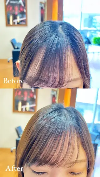 ミディアム パーマ 縮毛矯正×髪質改善 カラー×クロスパーマのヘアスタイル