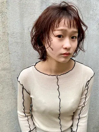 ショート パーマ ボブ/レイヤー/透明 感カラー/Dai🌿のヘアスタイル