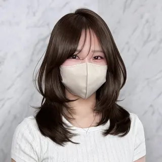 ミディアム カラー HINA🎀韓国ヘア エクステ/小顔カットのヘアスタイル
