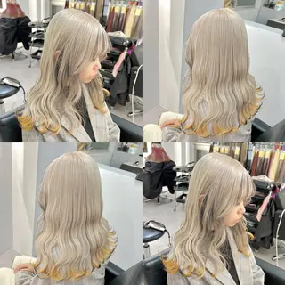 セミロング カラー ブリーチ&エクステ 🥀ケアカラー特化のヘアスタイル
