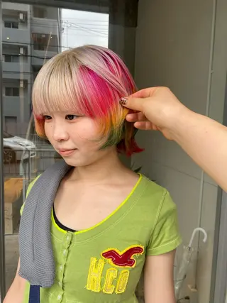 ミディアム カラー レイヤーカット/ ダブルカラーサクライのヘアスタイル