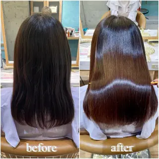 セミロング 縮毛矯正 髪質改善 韓国風レイヤー 吉田のヘアスタイル