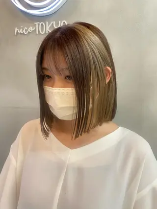 ショート カラー センターパート/ 暖色カラーayuのヘアスタイル