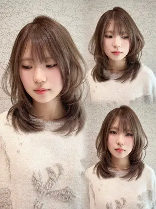 ミディアム カラー 興津/韓国レイヤー ダブルカラー美髪縮毛のヘアスタイル