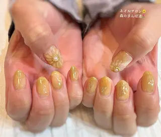 ネイル ショートネイル 森のさんぽ道のネイルデザイン