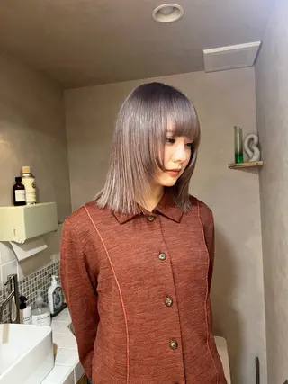 ミディアム カラー nishido ハイライト/パーマのヘアスタイル