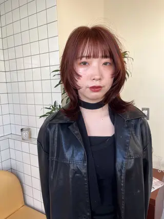 ミディアム カラー ボブパーマ/パーマ ウルフパーマのヘアスタイル