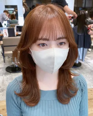 セミロング カラー 顔まわりカット🌟 くびれヘア/寺門遥輝のヘアスタイル
