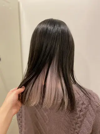 セミロング カラー 酸性ストレート/ブリ ーチなしWカラー河本のヘアスタイル