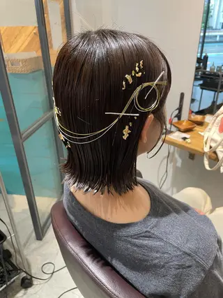 ショート カラー パーマ ヘアアレンジ maho🤍透明感 カラー/顔周りcutのヘアスタイル