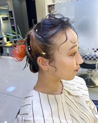 セミロング ヘアアレンジ 似合わせカットカラー ♡佐藤捺美のヘアスタイル