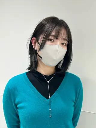 ショート カラー パーマ ヘアアレンジ メンズ 切りっぱなしヘアボブ ミディアムヘアRYOのヘアスタイル