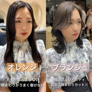 ミディアム カラー パーマ ヘアアレンジ 骨格別小顔カット/ 顔周りカット/金井のヘアスタイル