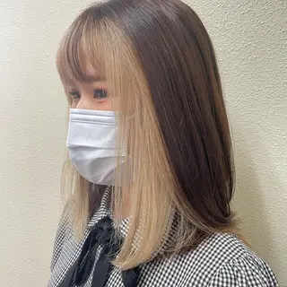 ミディアム カラー パーマ ヘアアレンジ メンズ キッズ ネイル マツエク・マツパ 切りっぱなしヘアボブ ミディアムヘアRYOのヘアスタイル