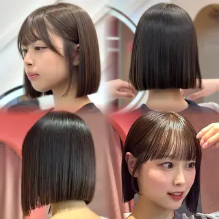 ミディアム カラー 山崎/ボブ縮毛矯正 レイヤー髪質改善のヘアスタイル