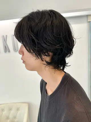 ショート パーマ メンズ デジタルパーマ 🌀ボブ　萩原　龍のヘアスタイル