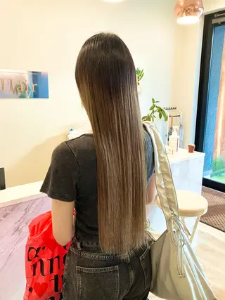 セミロング カラー パーマ ブリーチ&ストレート 長谷川勇人のヘアスタイル