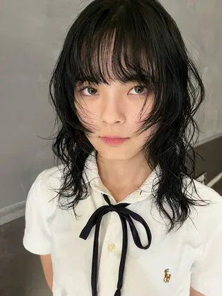 ミディアム パーマ 田中 里奈のヘアスタイル