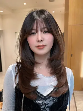 セミロング fitするカット♡ 暖色/ふうか◠‿◠のヘアスタイル