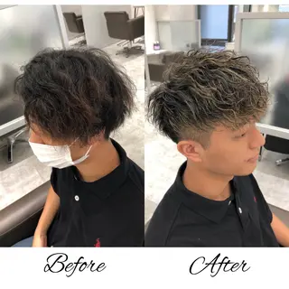 ショート カラー パーマ メンズ 関西センターパート メンズモデル募集のヘアスタイル