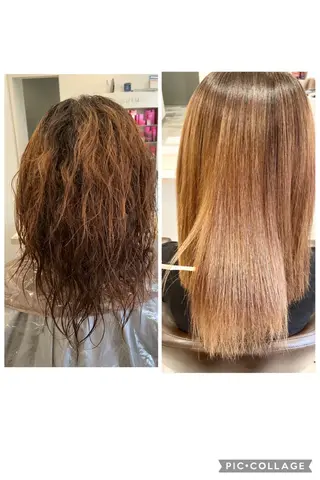 セミロング パーマ ブリーチ&ストレート 長谷川勇人のヘアスタイル