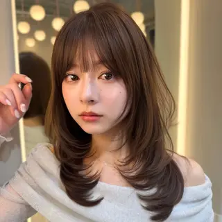 セミロング カラー 新宿/韓国レイヤー 髪質改善カラー/角所のヘアスタイル